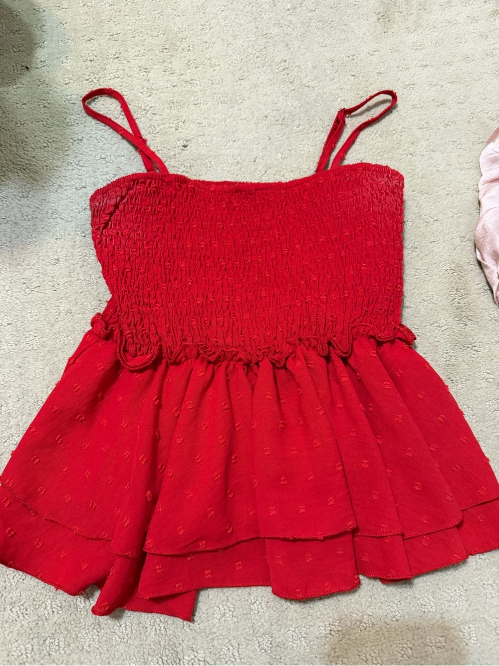 SHEIN Red Smocked Ruffle Cami Tank Top